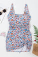 Drawstring Printed Wide Strap Swim Dress Trendsi