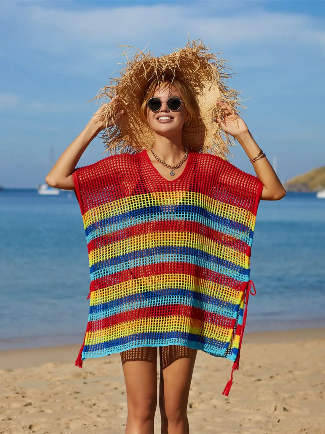  Striped Cover-Up with Tassel Trendsi