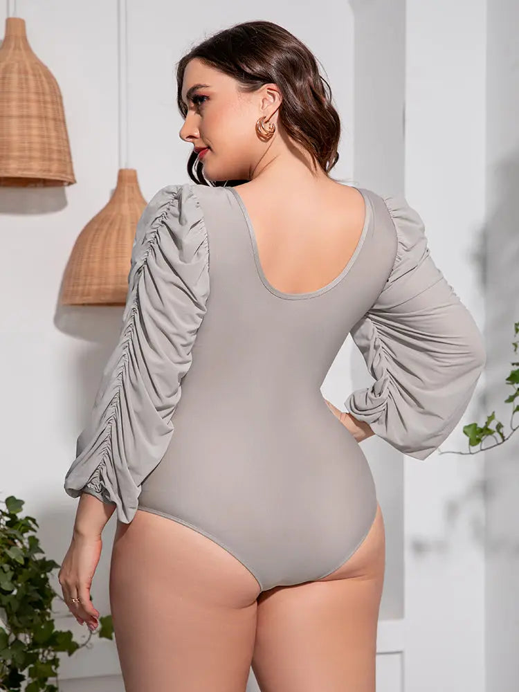  Tied Deep V Balloon Sleeve One-Piece Swimsuit Trendsi