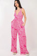  Printed Pleated Sleeveless Wide Leg Jumpsuit Trendsi