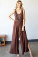  Tie Back Sleeveless Slit Wide Leg Jumpsuit Trendsi