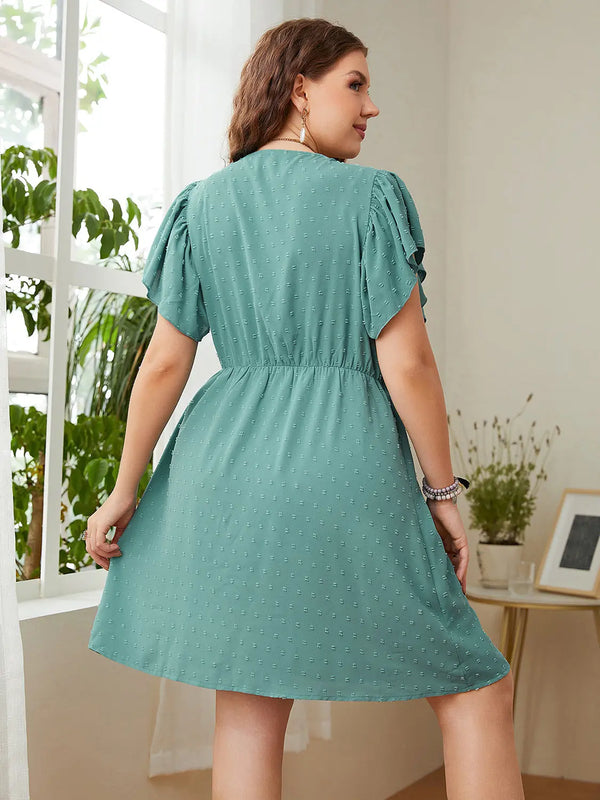 Plus Size  Ruffled  Flutter Sleeve Mini Dress -BazaarBey - www.shopbazaarbey.com