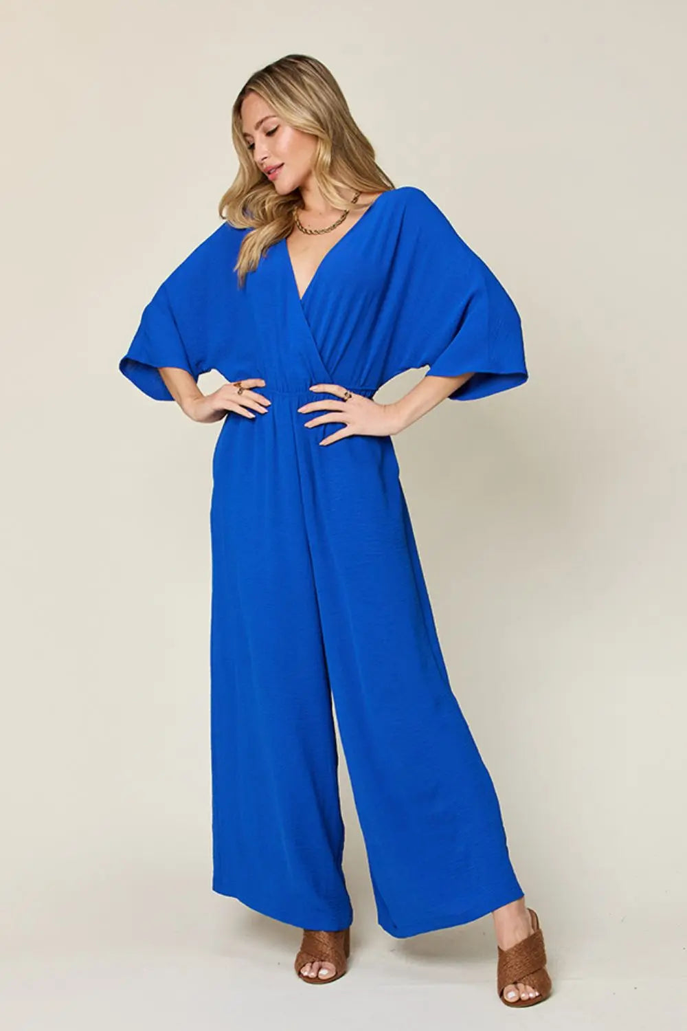   Half Sleeve Wide Leg Jumpsuit Trendsi