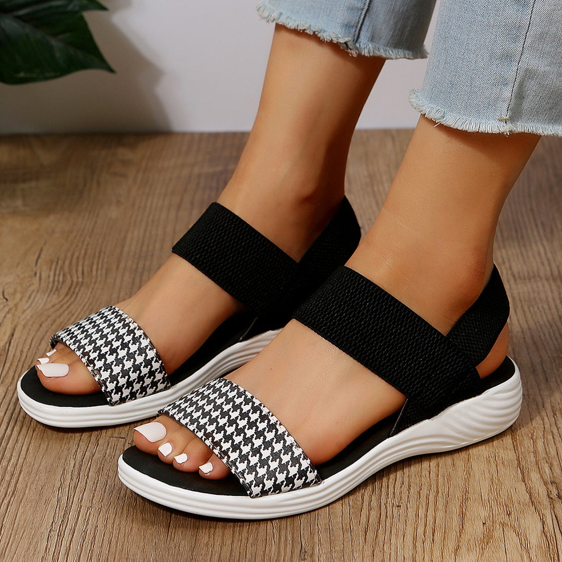 PU Leather Open Toe Low Heel Sandals Trendsi