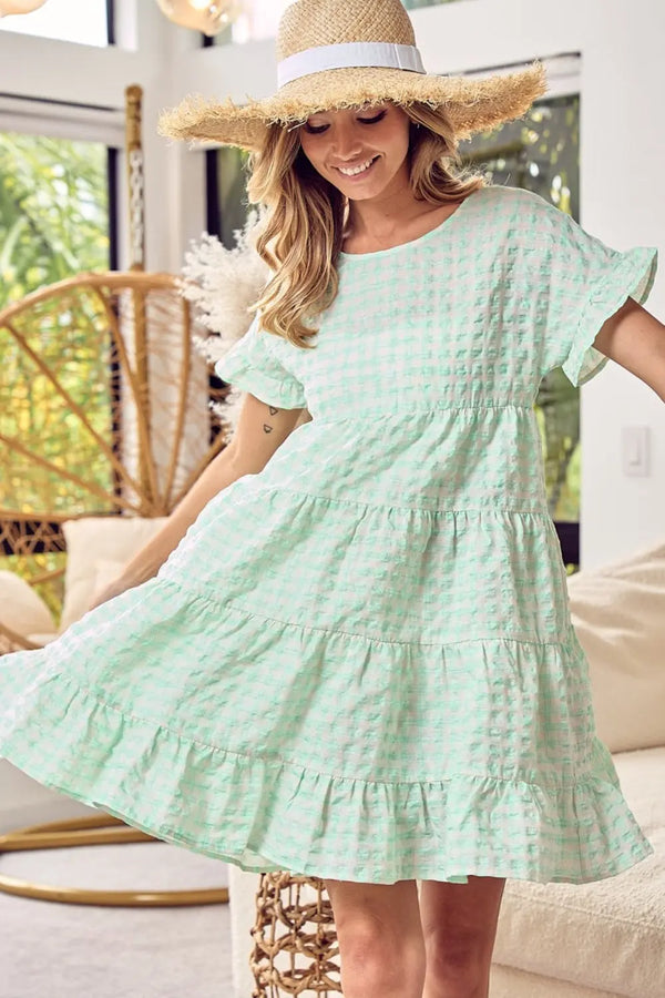  Ruffled Hem Short Sleeve Tiered Dress -BazaarBey - www.shopbazaarbey.com