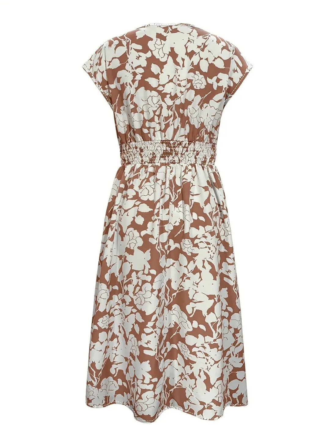 Printed V-Neck Cap Sleeve Midi Dress -BazaarBey - www.shopbazaarbey.com