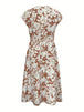 Printed V-Neck Cap Sleeve Midi Dress -BazaarBey - www.shopbazaarbey.com