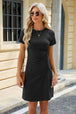 Ruched Round Neck Short Sleeve Mini Dress -BazaarBey - www.shopbazaarbey.com