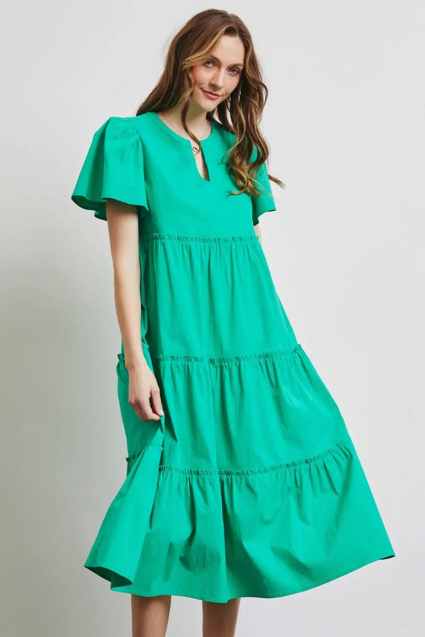  Full Size Cotton Poplin Ruffled Tiered Midi Dress Trendsi