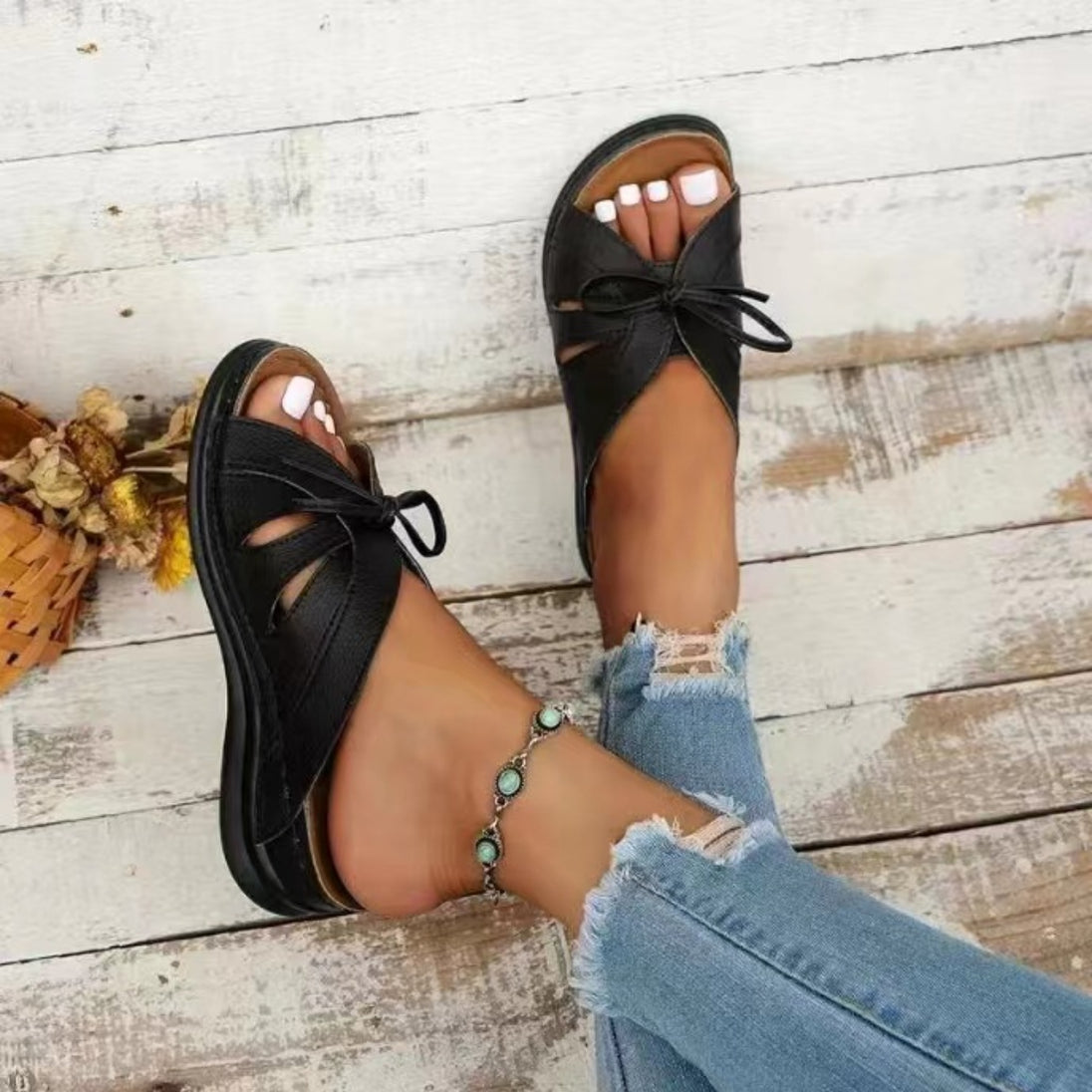 Tied Open Toe Low Heel Sandals Trendsi