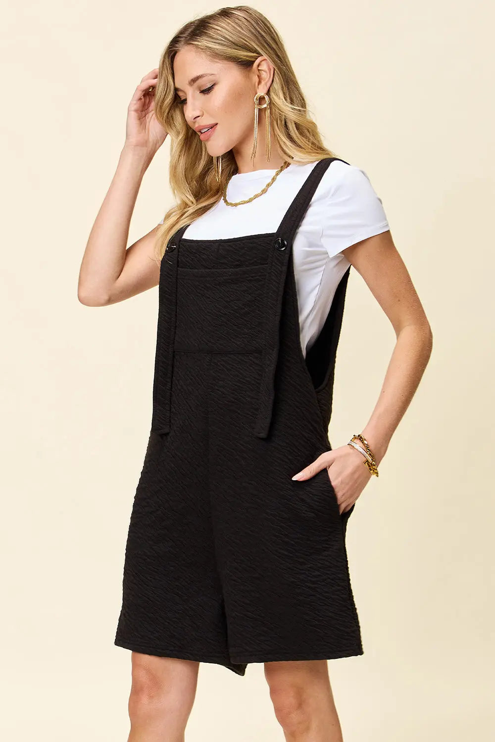   Texture Square Neck Romper Trendsi