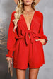 Tied Flounce Sleeve Plunge Romper Trendsi