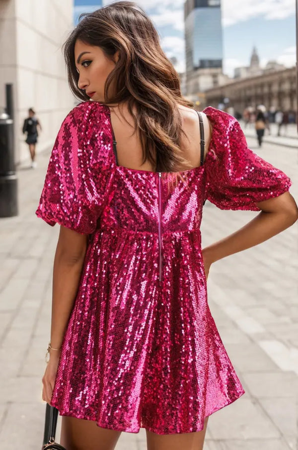  Square Neck Balloon Sleeve Romper Trendsi