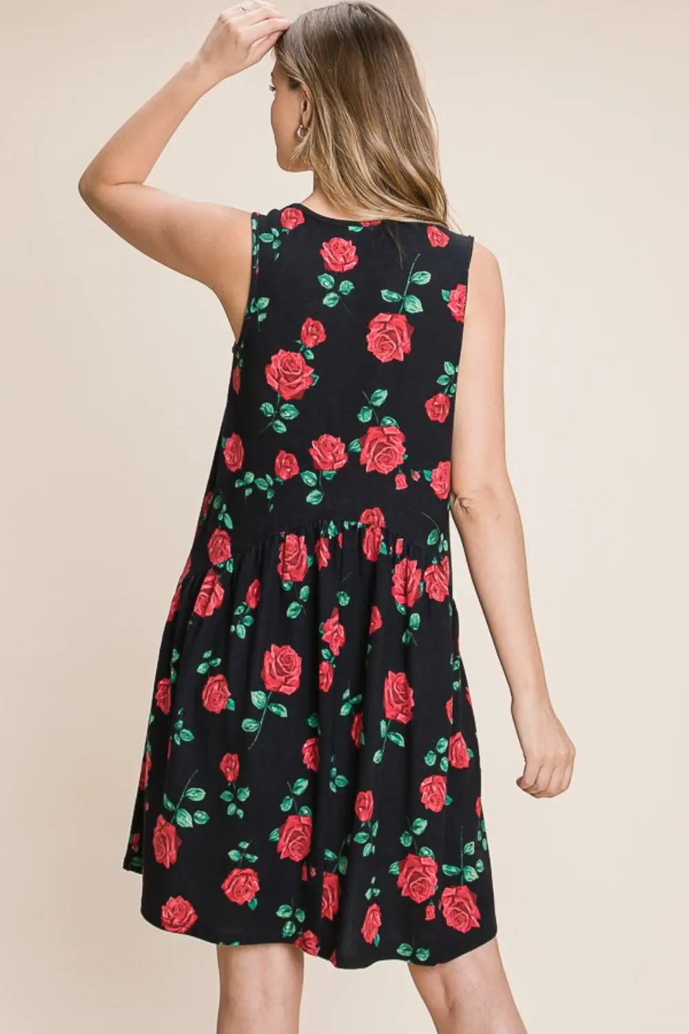  Floral Ruched Tank Dress -BazaarBey - www.shopbazaarbey.com