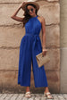 BazaarBey Accordion Pleated Belted Grecian Neck Sleeveless Jumpsuit 