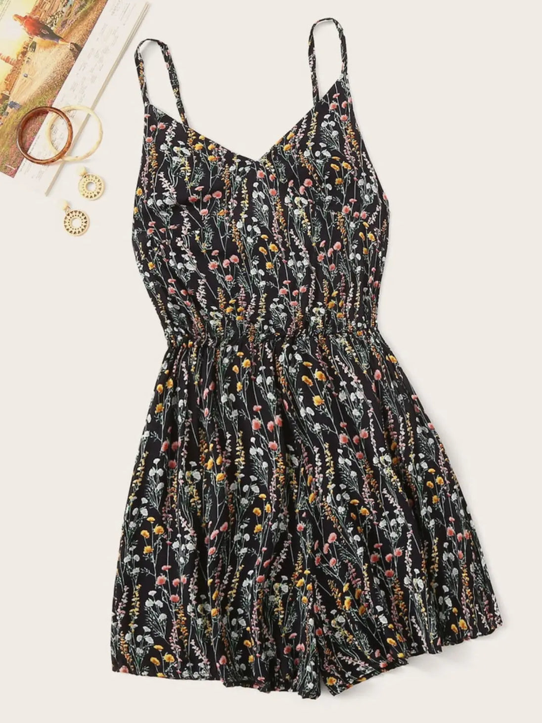 Printed V-Neck Spaghetti Strap Romper Trendsi