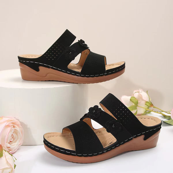 Flower PU Leather Wedge Sandals Trendsi