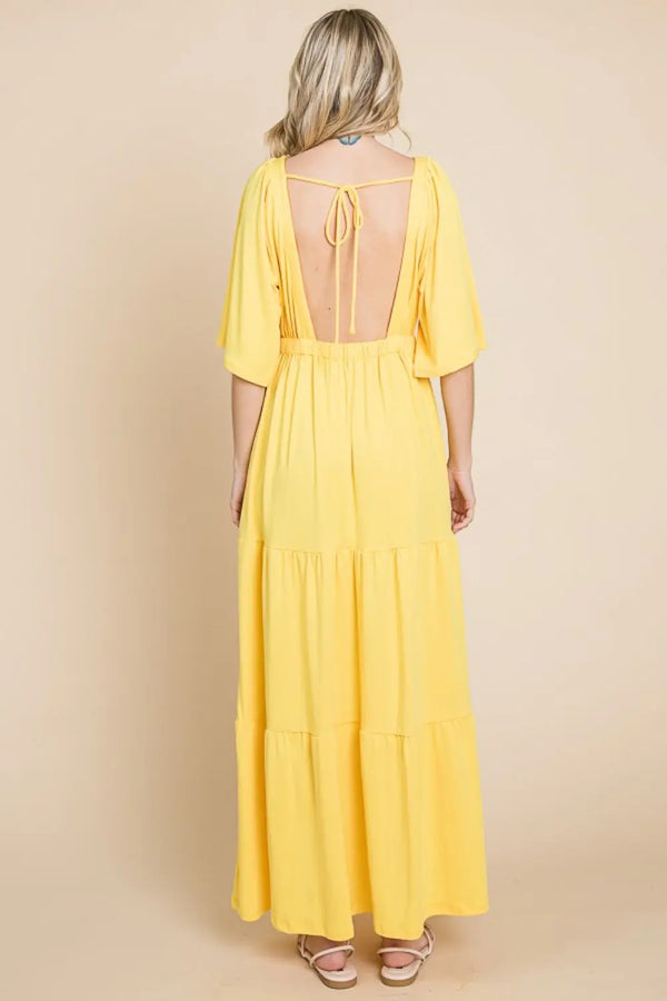  Backless Plunge Half Sleeve Tiered Dress -BazaarBey - www.shopbazaarbey.com