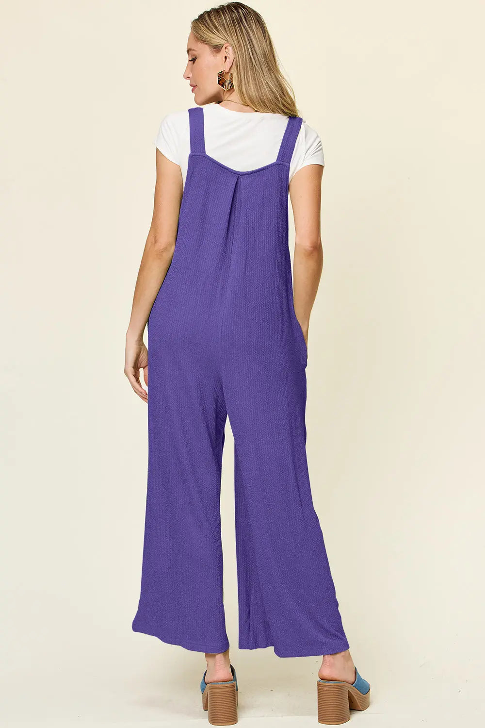   Texture Sleeveless Wide Leg Overall Trendsi