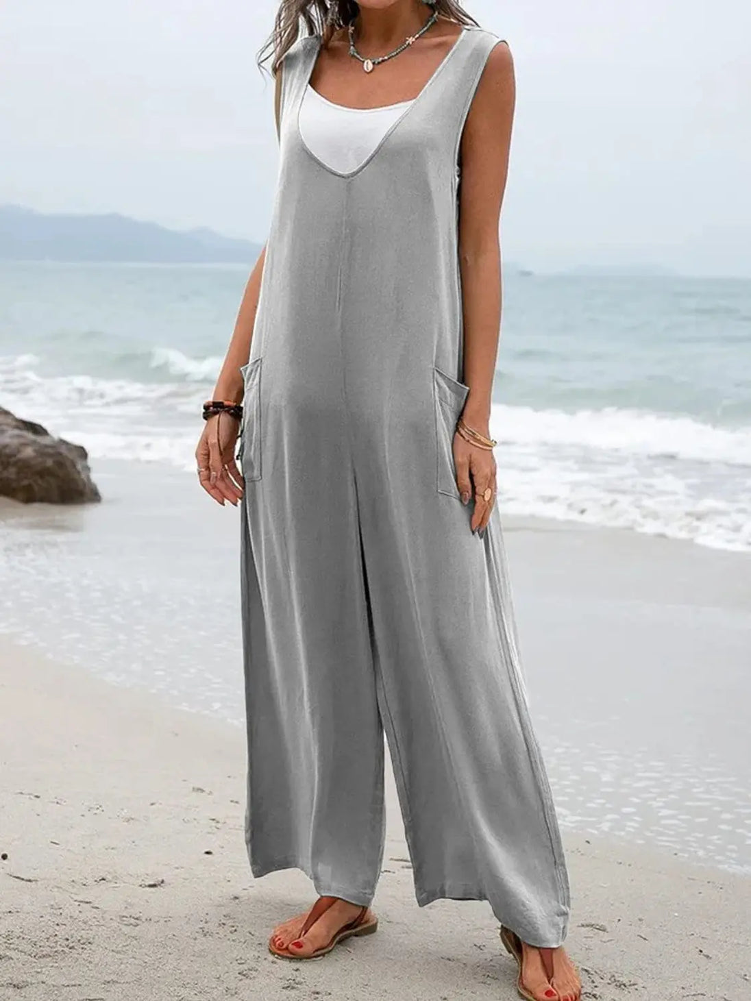 BazaarBey  Wide Strap Jumpsuit with Pockets 