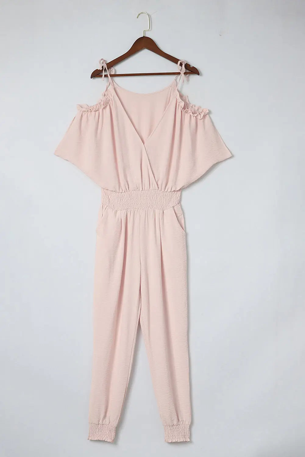  Surplice Cold Shoulder Jumpsuit Trendsi