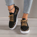 Lace-Up Leopard Flat Sneakers Trendsi