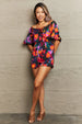 Printed Tied Flounce Sleeve Romper Trendsi