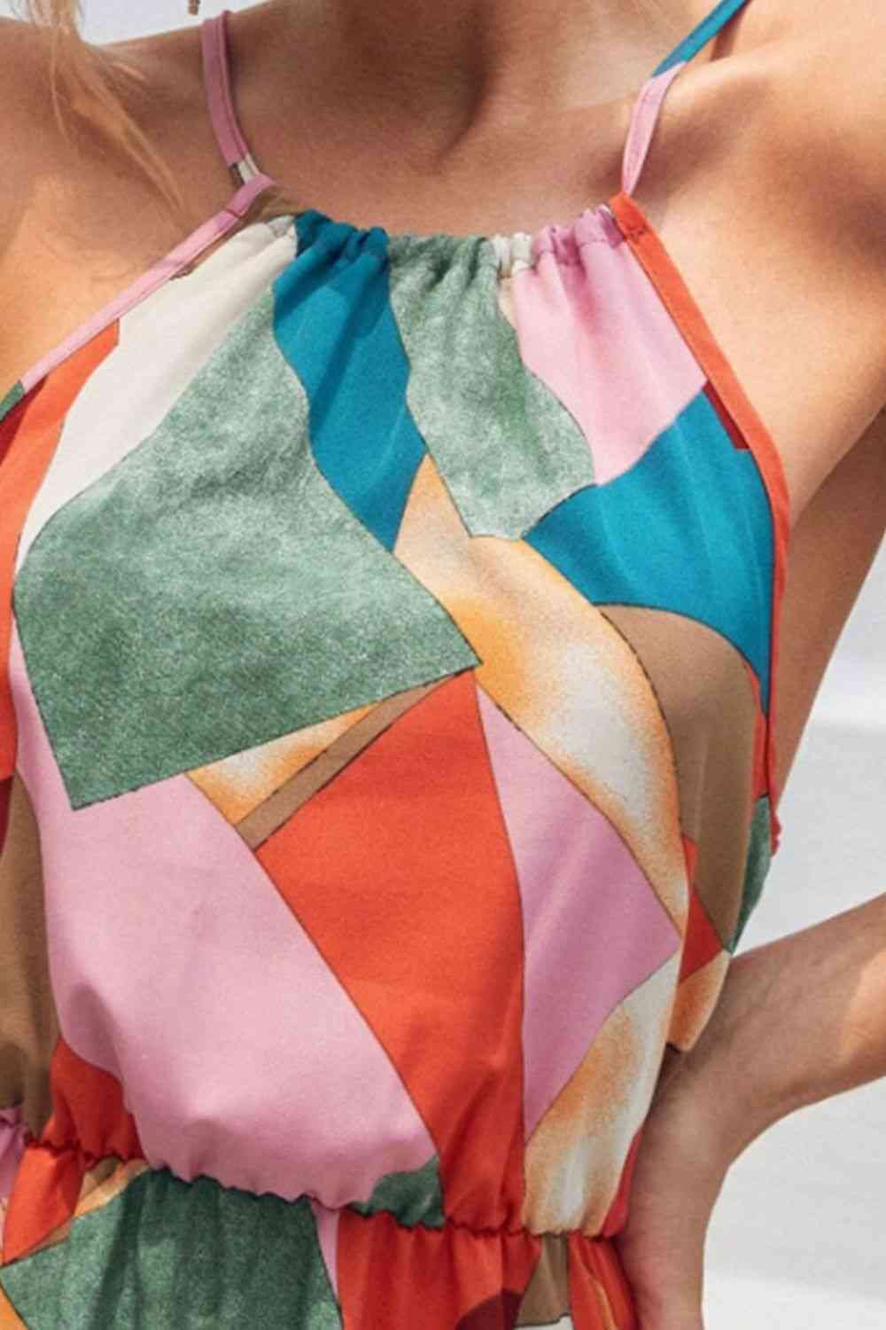 Multicolored Tied  Neck Maxi Dress -BazaarBey - www.shopbazaarbey.com