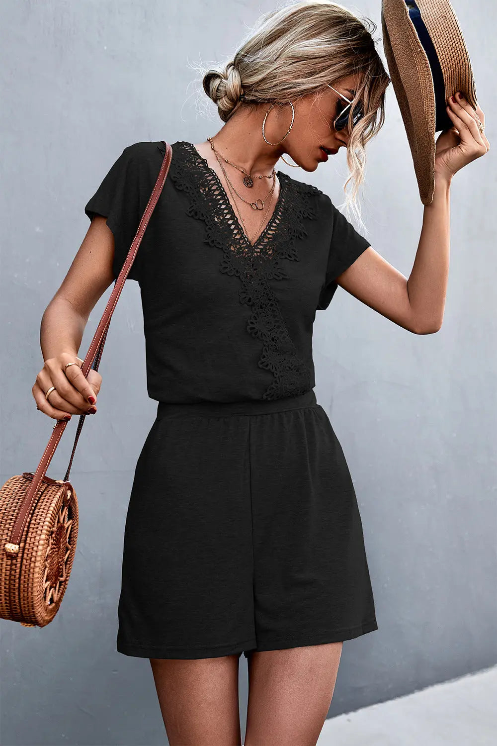 BazaarBey  Trim V-Neck Romper 