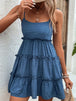 Frill Spaghetti Strap Tiered Dress -BazaarBey - www.shopbazaarbey.com