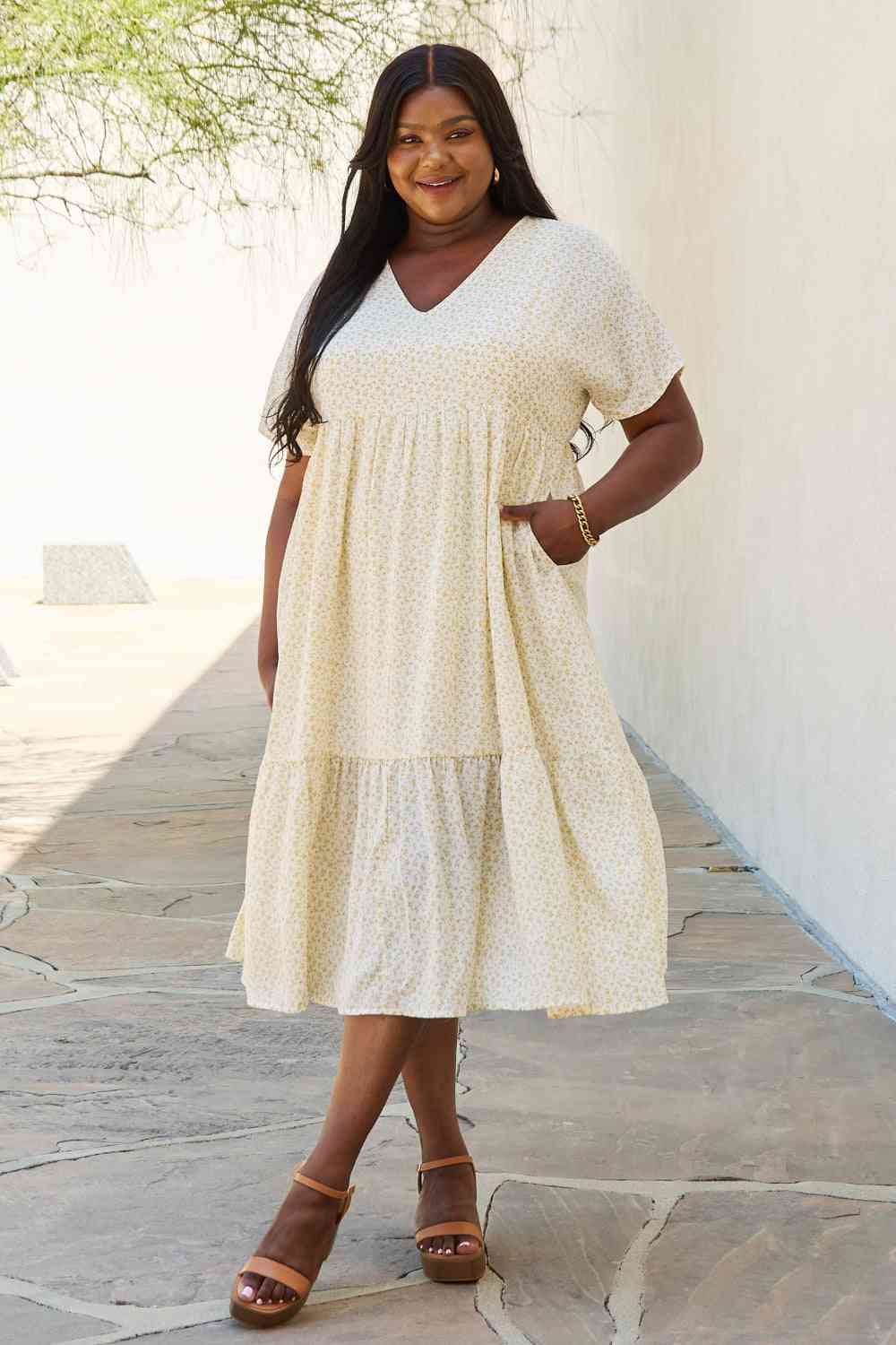  Spring Baby Full Size Kimono Sleeve Midi Dress in Cream -BazaarBey - www.shopbazaarbey.com