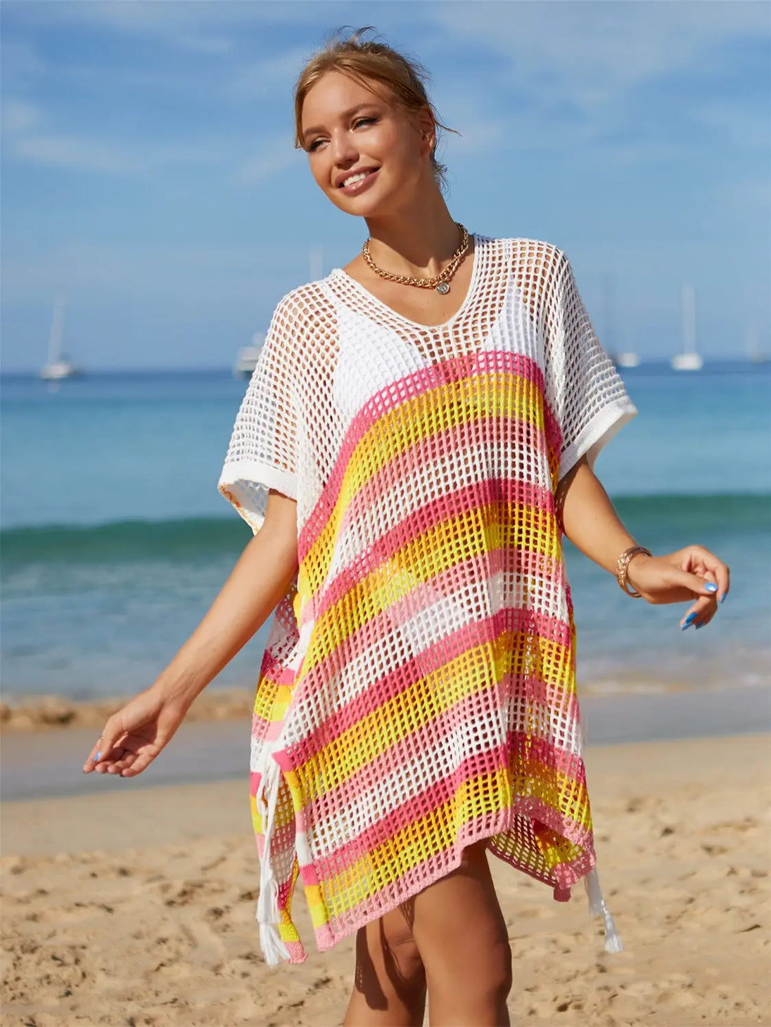  Striped Cover-Up with Tassel Trendsi