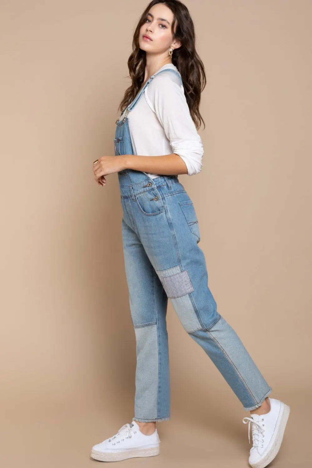  Front Chest Zipper Slim Leg Denim Overalls Trendsi