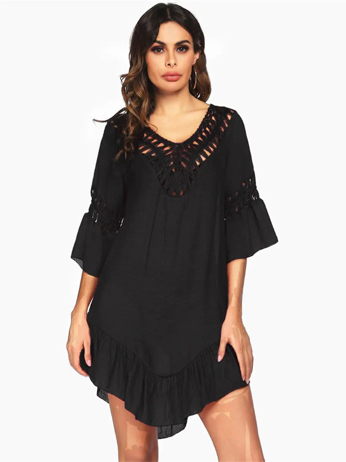 Backless  Three-Quarter Sleeve Cover Up Trendsi