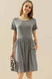   Round Neck Ruched Dress with Pockets 