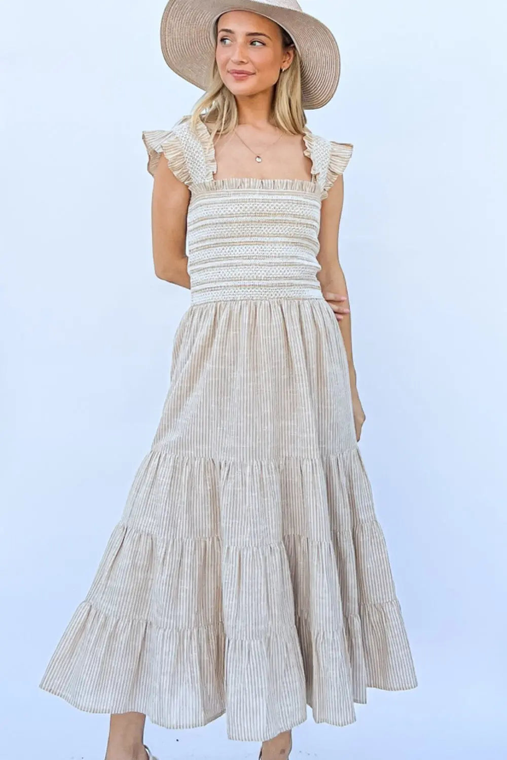 And The Why Linen Striped Ruffle Dress -BazaarBey - www.shopbazaarbey.com