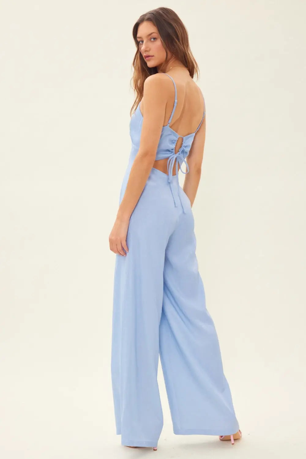  Drawstring Back Sleeveless Wide Leg Jumpsuit Trendsi