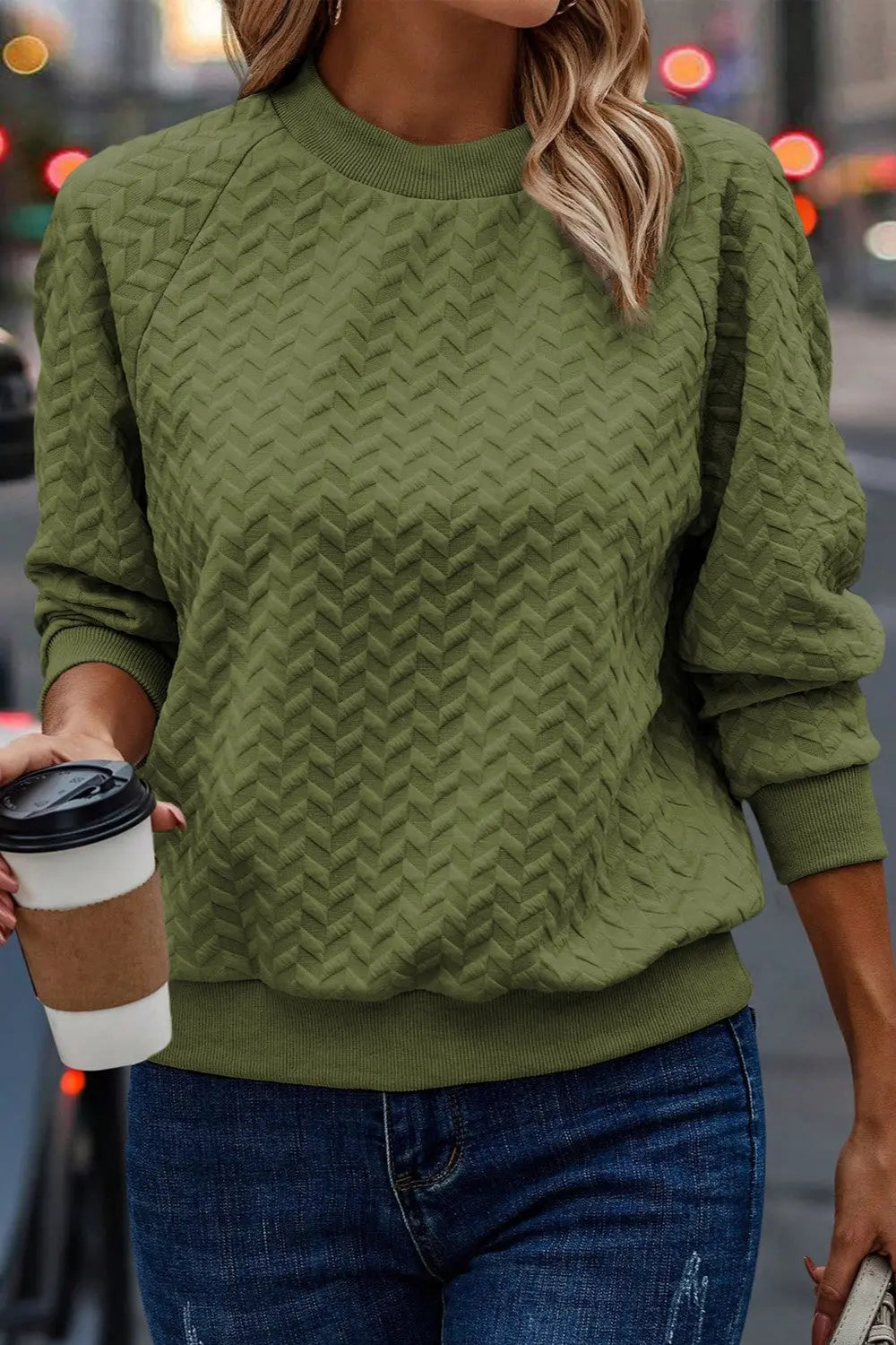 Texture Round Neck Long Sleeve Sweatshirt Bazaarbey