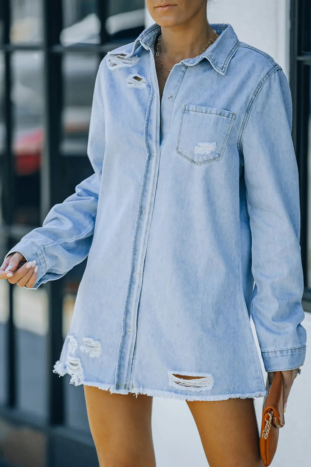 Distressed Snap Down Denim Jacket Bazaarbey