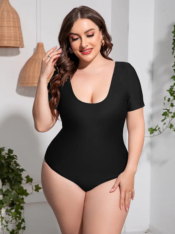 BazaarBey  Scoop Neck Short Sleeve One-Piece suit 