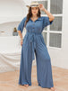  Ribbed Half Button Tie-Waist Jumpsuit Trendsi