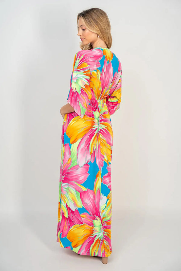  Printed V-Neck Maxi Dress with Pockets -BazaarBey - www.shopbazaarbey.com