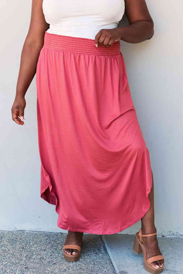  Comfort Princess Full Size High Waist Scoop Hem Maxi Skirt in Hot Pink 