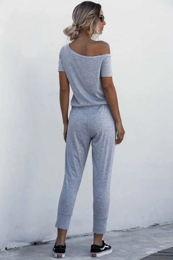 Asymmetrical Neck Tied Jumpsuit with Pockets Bazaarbey