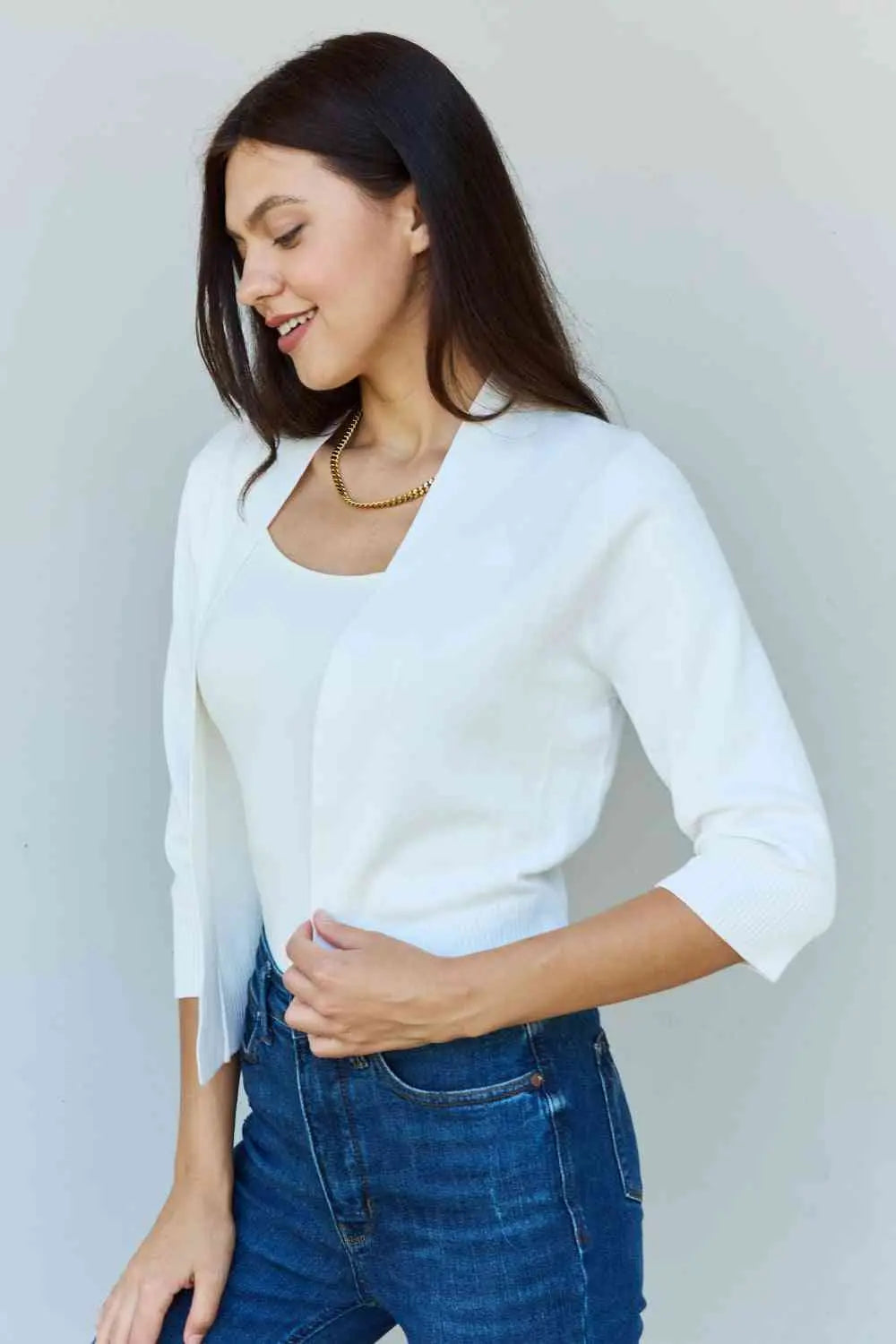  My Favorite  3/4 Sleeve Cropped Cardigan in Ivory 