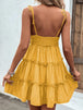 Frill Spaghetti Strap Tiered Dress -BazaarBey - www.shopbazaarbey.com