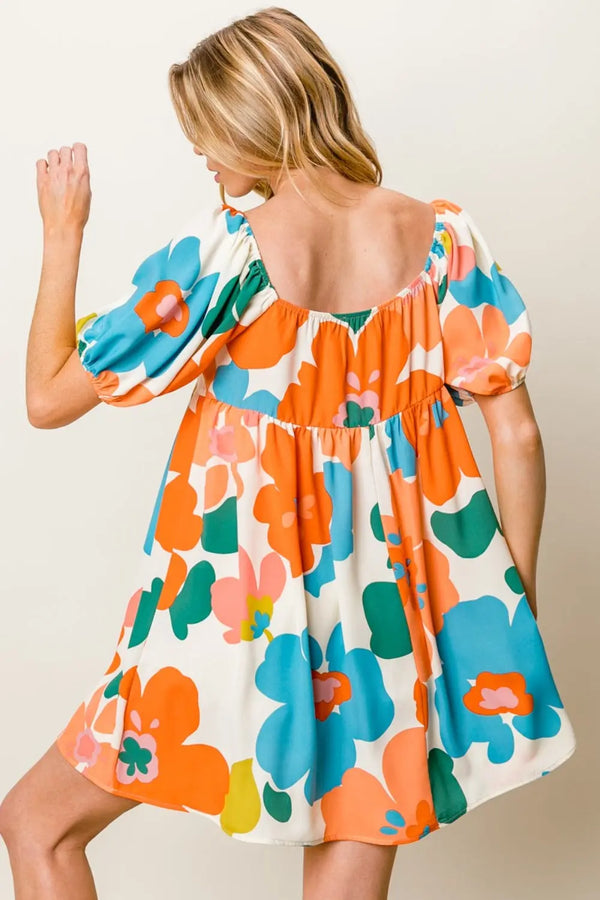  Floral Puff Sleeve Mini Dress -BazaarBey - www.shopbazaarbey.com