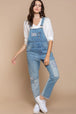  Front Chest Zipper Slim Leg Denim Overalls Trendsi