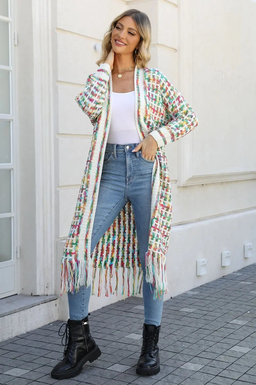 Multicolored   Hem Cardigan Bazaarbey