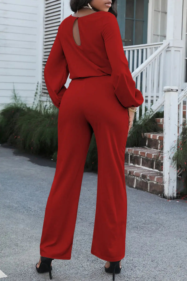 Boat Neck Tie Belt Jumpsuit Trendsi